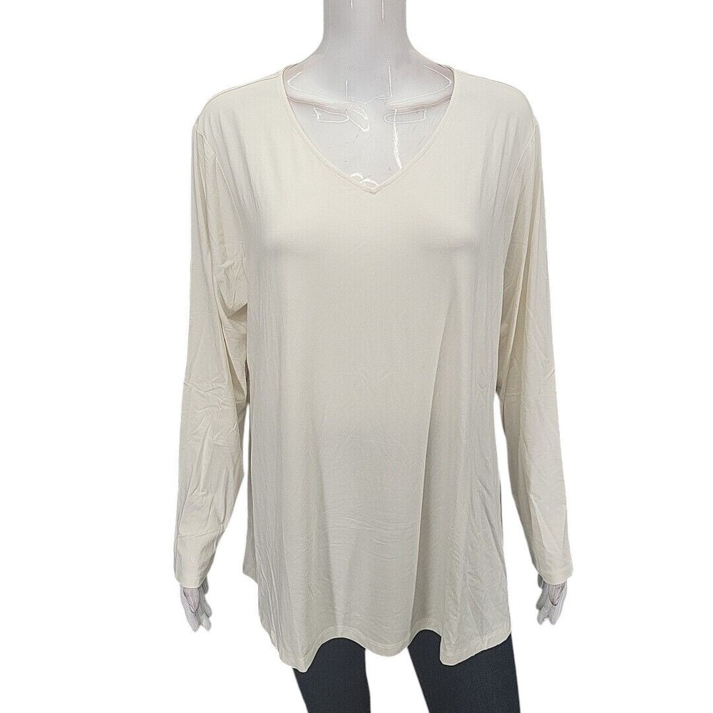 Susan Graver Womens V-Neck Cool Touch Knit Tunic Off White Petite XL A547176